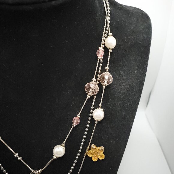 Betsey Johnson Illusion Multi-layer Floral Necklace, Good - Picture 5 of 9